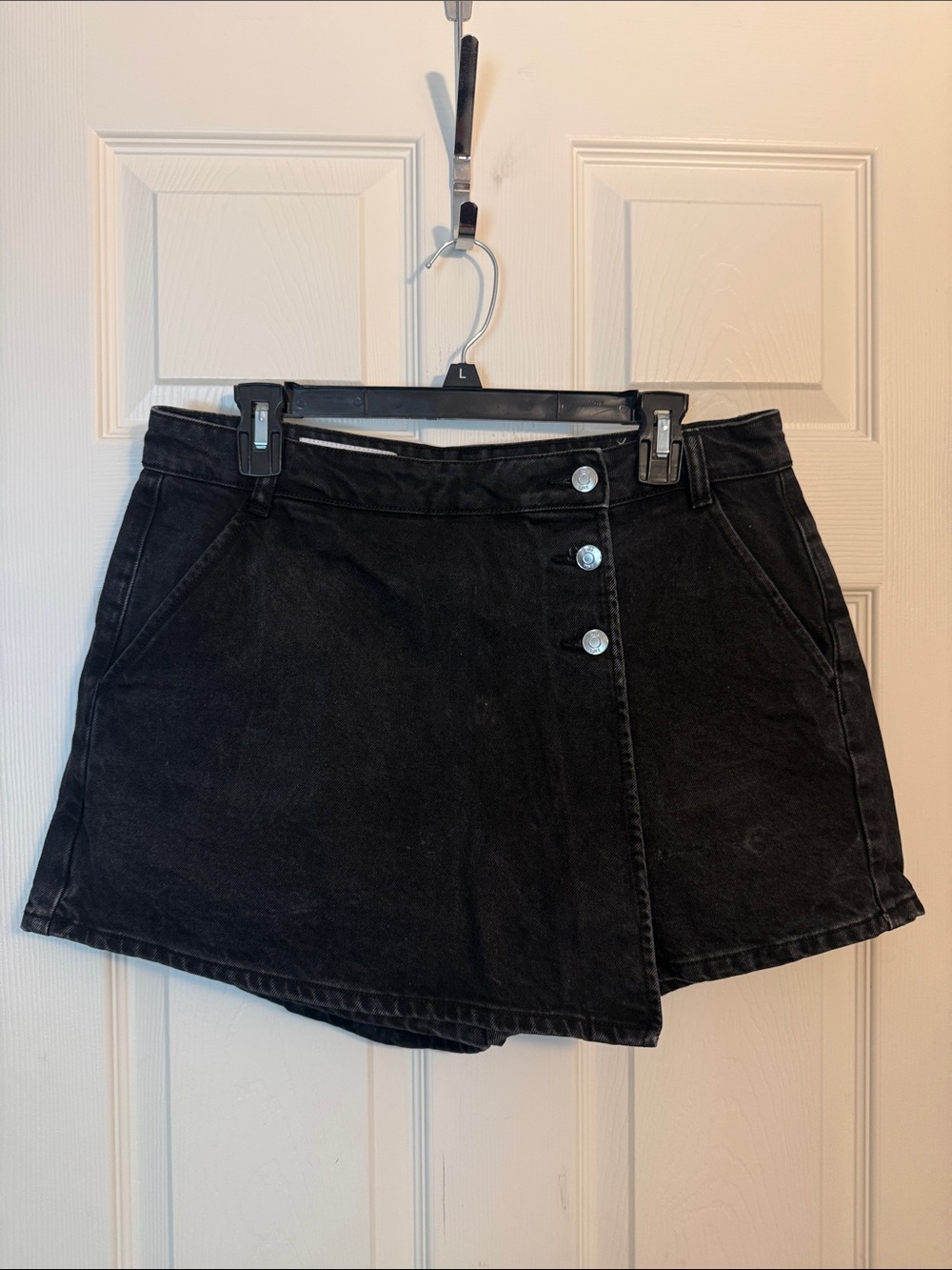 Zara Black Denim Skort with Button Front